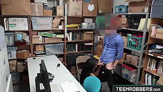 hey burglar, wanna fuck this sexy ebony teen doggystyle for stealing from the shop?