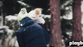 horny couple fucks sensually on a winter day
