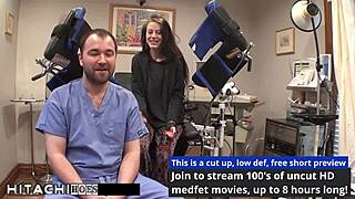 doctor forces hitachi vibrator orgasms on shaved patient lainey's tight pussy backstage