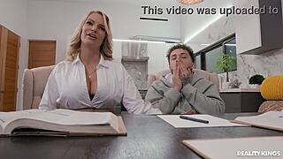 tutoring flips to steamy ffm threesome with milf creampie facial and pussy fingering