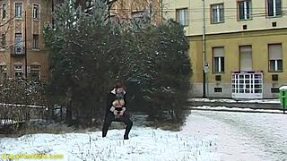 whoa 😲 redhead bbw milf unleashes golden shower peeing outdoors in public!