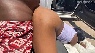 petite ebony sneaks outdoor doggystyle with big black cock friend