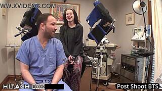 doctor forces hitachi vibrator orgasms on shaved patient lainey's tight pussy backstage