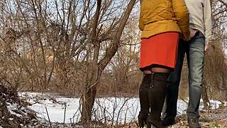 my hot stepmom pulls me outside to pee together in the wild
