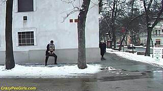 whoa 😲 redhead bbw milf unleashes golden shower peeing outdoors in public!