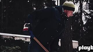 horny couple fucks sensually on a winter day