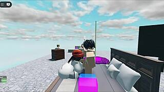 this wild whore jumps on that huge white boy's cock for a roblox collab ride