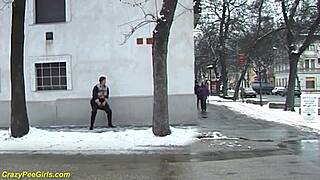 whoa 😲 redhead bbw milf unleashes golden shower peeing outdoors in public!