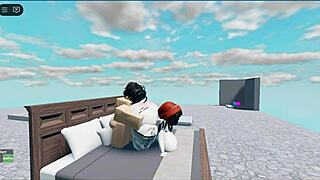 this wild whore jumps on that huge white boy's cock for a roblox collab ride
