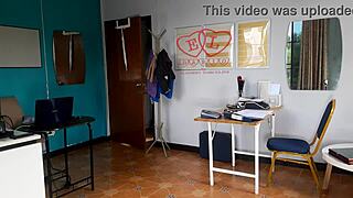 shy nudist secretary bares curvy tits ass pussy nipples for boss at work