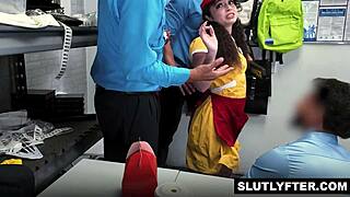 Shoplifter teen pixie drilled by four daddies gangbang in office domination