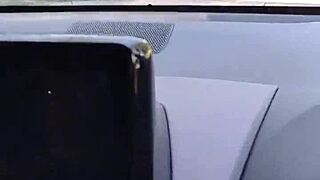 A horny housewife risks it all with a quick public car masturbation orgasm rub
