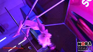 blonde pornstar's erotic pole dance tease at spanish holiday party