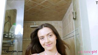 Emotional Alluring Brunette Teen Mommy Craves Daddy's Shower Touch
