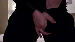 stepmom's bedroom adventure longest handjob ever in black dress wet cock closeup explosive cumshot