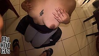 my girlfriend comes home from work catching me stroking my hard cock