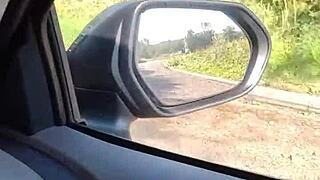 A horny housewife risks it all with a quick public car masturbation orgasm rub