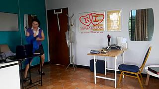 shy nudist secretary bares curvy tits ass pussy nipples for boss at work