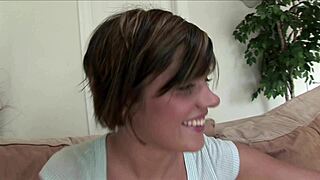 skinny brunette teen bends over for big black cock in mouth and tight pussy