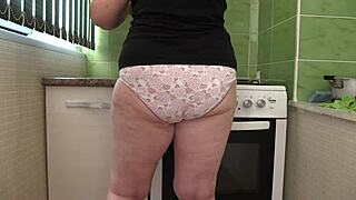 Home cam spies mature pawg housewife's big ass jiggling in panties while cleaning
