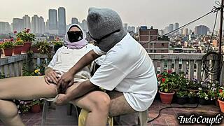 Step-sis on balcony begs for my hands on her hairy pussy then outdoor fuck!