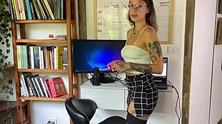 Horny miniskirt secretary sucks fucks dirty talk roleplay orgasm vibrator