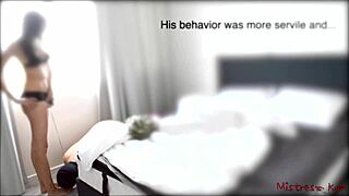 submissive hubby worships mistress feet under her femdom humiliation commands