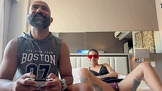 playing videogames with boyfriend he shoved controller in pussy then ass too