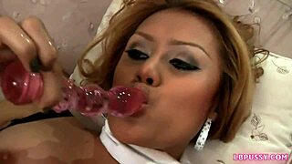 oh damn, postop thai ladyboy poppy fists her pussy in fishnets and heels!