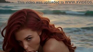 redhead fucks boyfriend hard right on beach sand with friend watching