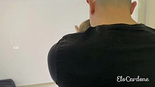 Buff dude rams midget wife's pussy and chokes her deep in front of cuckold