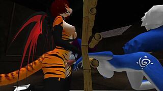 BLUE VIXEN POUNDED RAW BY FURRY SHEMALE LATEX FUCK FEST!