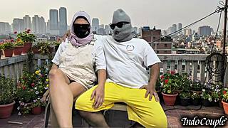 Step-sis on balcony begs for my hands on her hairy pussy then outdoor fuck!