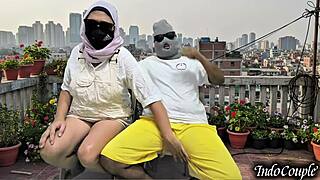 Step-sis on balcony begs for my hands on her hairy pussy then outdoor fuck!