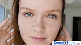 young ava bends over for old man's big cock pounding her shaved tight pussy every way