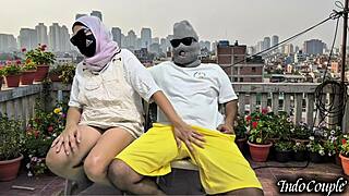 Step-sis on balcony begs for my hands on her hairy pussy then outdoor fuck!