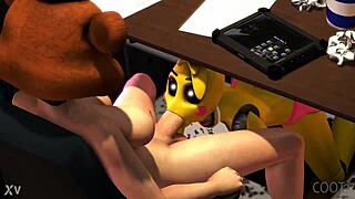 toy chica sneaks a deep blowjob on the guard while teasing her huge tits