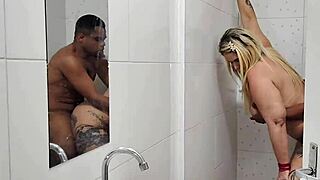 son shocks seeing stepmom pissed in dad's mouth after hardcore bathroom fuck - she squirts everywhere