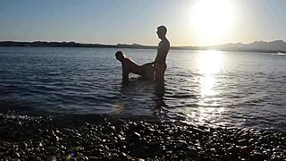 They watch as big ass wife gets beach pounded doggystyle by huge cock