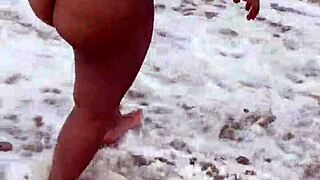 asian wife bares big tits nude beach thrill