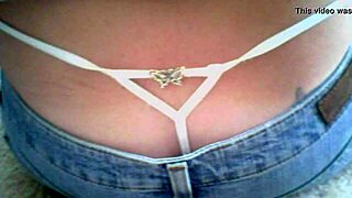 Wife's milf ass cheeks peek from thong panties begging for hot cumshot tribute