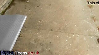 naughty british teen's heart races giving stranger handjob cum cover at train station