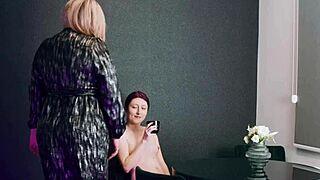 bbw femdom mommy straps skinny stepdaughter while licking tits dirty homemade