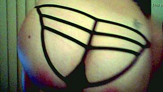 Wife's milf ass cheeks peek from thong panties begging for hot cumshot tribute