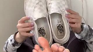 Serbian Girl Strips Sneakers Reveals Bare Feet