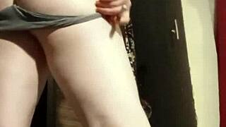 petite milf camgirl bends over fingering her ass for voyeur eyes