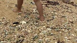 asian wife bares big tits nude beach thrill