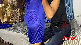 Indian housewife in lingerie rides slim boy's big cock cowgirl to creampie orgasm on bed