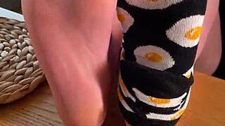 craving my lover's tongue on these fragrant nylon pantyhose feet under the desk.