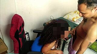 Curly haired big ass brunette fucked raw in her office